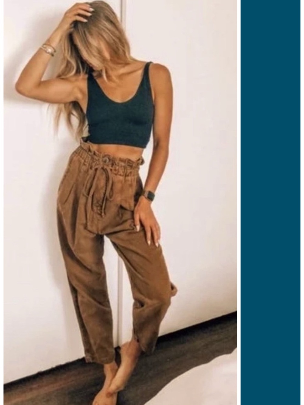 Free People Margate Pleated Trousers in Tamarind Tan Size XS EUC Paperbag Waist